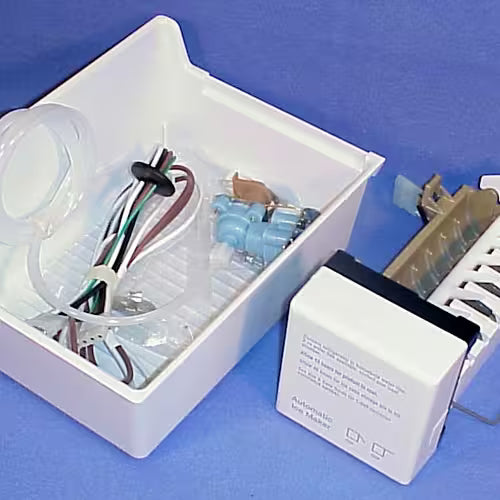 Whirlpool 1129316 ice maker kit components – bin, wiring harness, water valve
