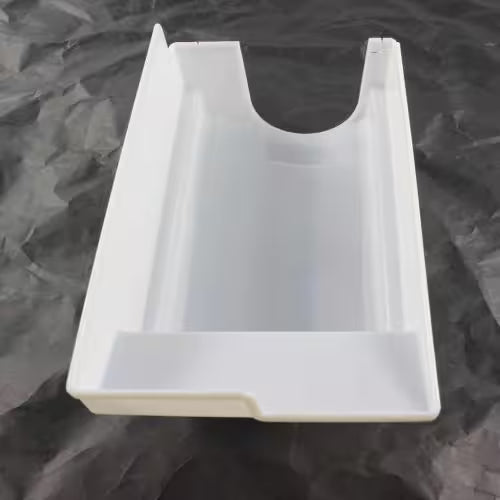 OEM Frigidaire refrigerator ice bucket 241734001 close-up of handle and mounting tabs