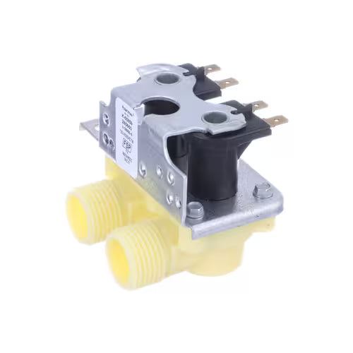 Close-up of Whirlpool valve 358277 solenoids and plumbing inlets