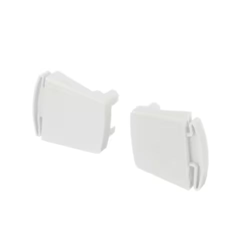 New end cap set 5303925377 installed on refrigerator door shelf rail