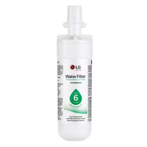 Close-up of part number ADQ36006101 on water filter cartridge
