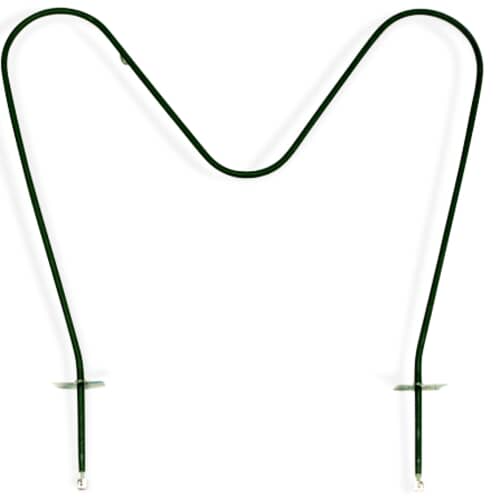 An M-pattern black heating element with metal mounting flanges at the two bottom terminal ends.