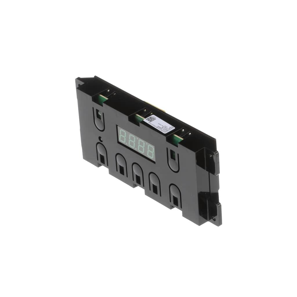 An angled view of the appliance control board showing the circuit components, relays, and transformer.