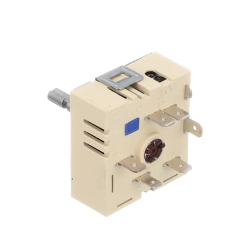 A top-down view of a rectangular electrical switch showing its terminal layout and internal mechanism.