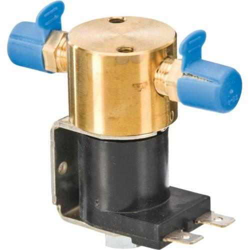 Close-up of the brass and black solenoid coil for the Bosch gas burner valve.