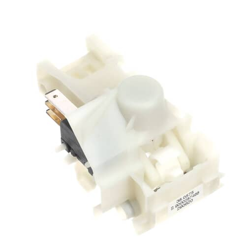 Close-up of Bosch 438026 door latch component featuring white plastic housing and metal connectors.