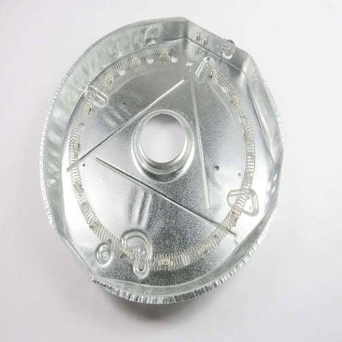 A view of the metallic housing base with the circular heating coils mounted within it, set against a white background.