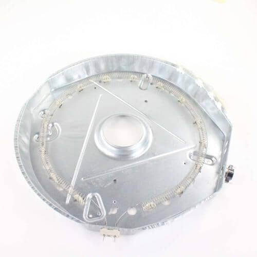 Electrolux dryer heating element assembly housed in a galvanized metal shell, shown at an angle on a white background.