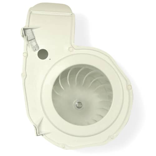 A view showing the front/top cover plate of the blower assembly, with the motor spindle opening visible.