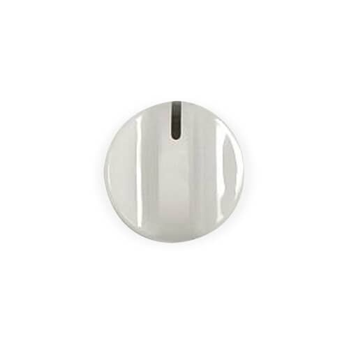 A simple, clean view of the white appliance knob against a pure white background.