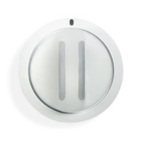 Front view of the white dryer timer knob against a white grid, clearly showing the indicator mark at the top.