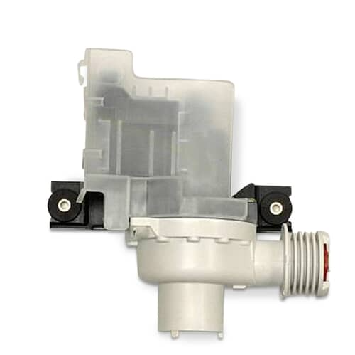 Angled view focusing on the white pump housing and outlet nozzle of the 137108000 assembly.