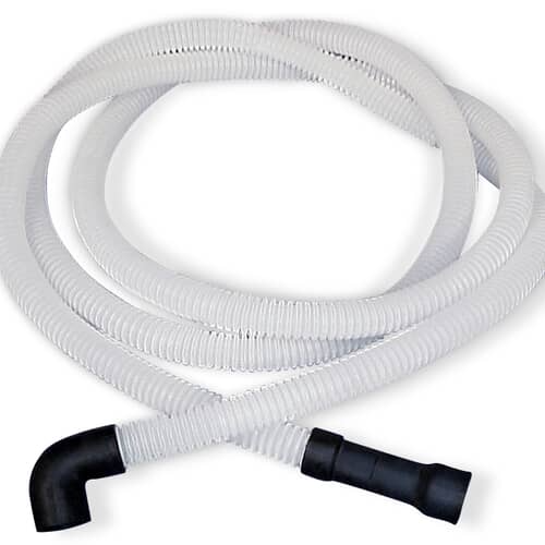 Electrolux 154225602 Dishwasher Drain Hose, close-up view showing the white corrugated hose and black end connections.
