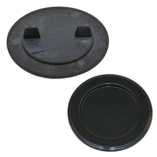 Top view of the Electrolux 316010901 small gloss black gas burner cap.