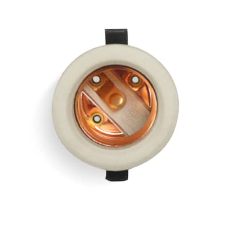 Angled view of the ceramic Frigidaire 316116400 light receptacle with internal threaded rings.