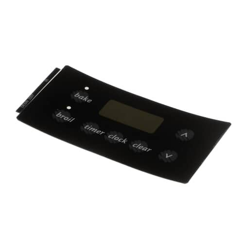 Angled view of the Electrolux 316220705 black oven clock control overlay decal.