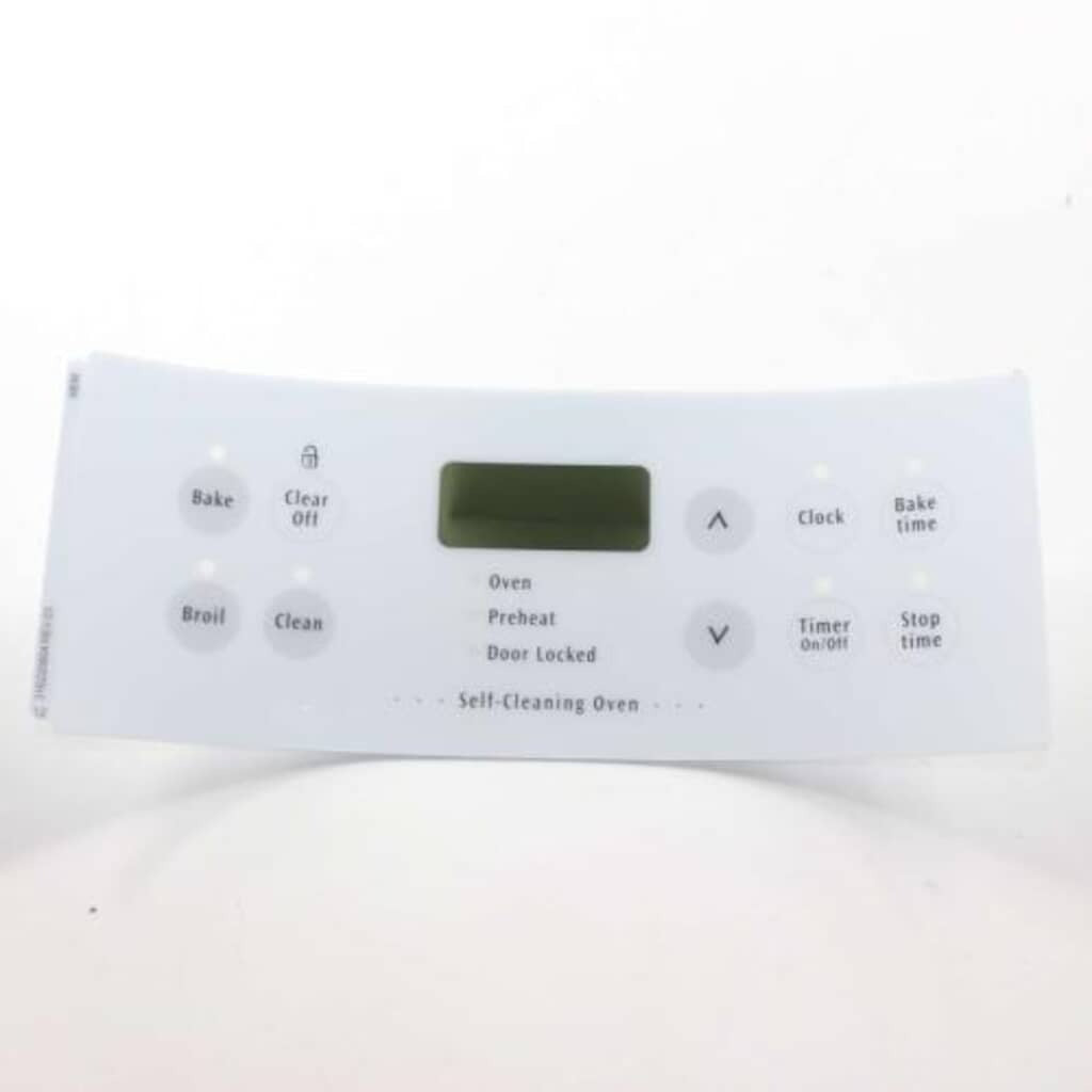 Electrolux 316220804 Overlay Clock White ES300, OEM replacement part designed to restore control labeling and protection for Electrolux oven clock panels.