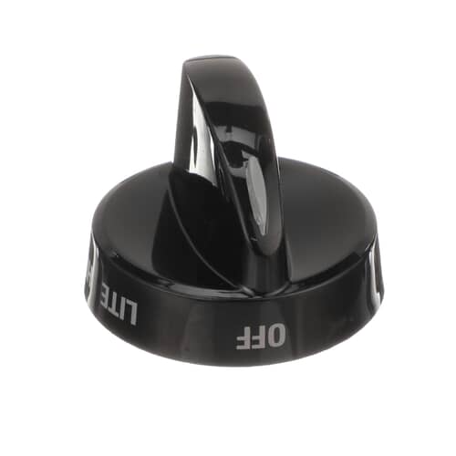 Front view of the black plastic OEM Frigidaire 316442501 top valve knob.