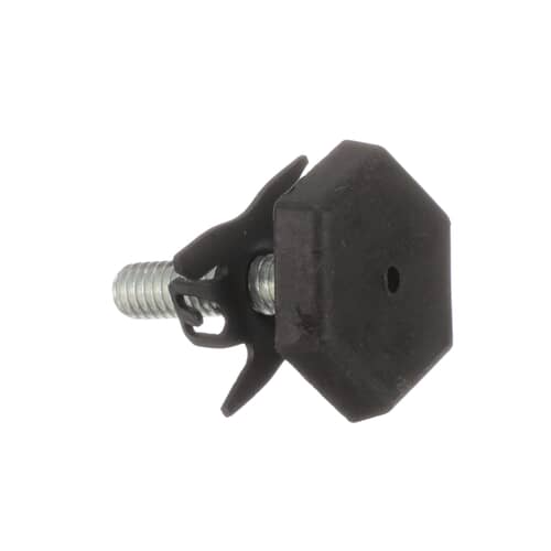 Top view of the black plastic leveling screw, showing the hexagonal head for adjustment.