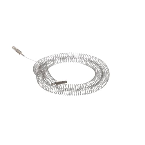 A metallic coiled heating element shaped into an oval, set against a white background, showing the terminal connectors at each end.