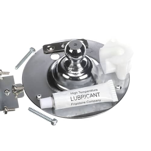 The main chrome bearing assembly next to a star-shaped white plastic component and a tube of high-temperature lubricant.
