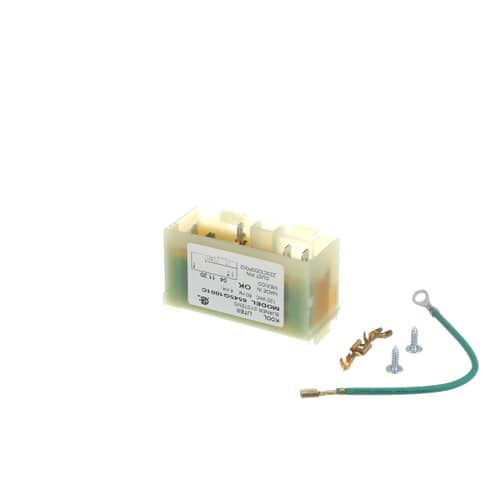 Angled view of the Electrolux 5303912606 gas range spark module with included pigtail wires.