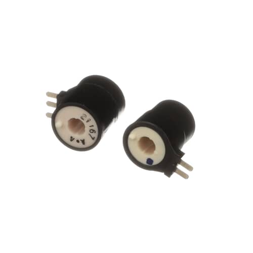 The two solenoid coils viewed from the end, showing the white plastic interior ring marked with numbers like 16142 and 1615A.