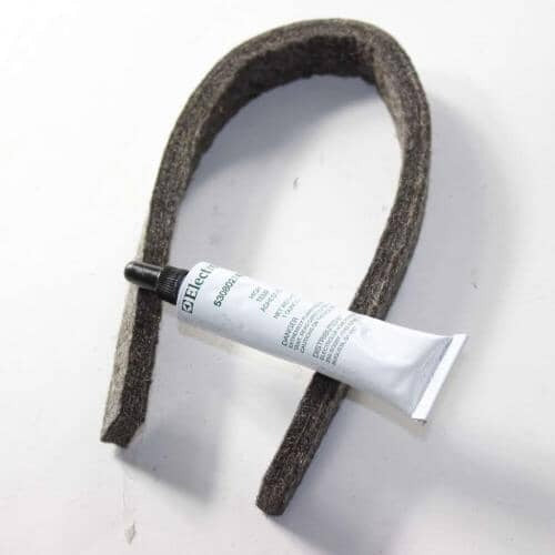 The long felt seal coiled into a loop, with a small white tube of Electrolux-labeled adhesive resting across it.