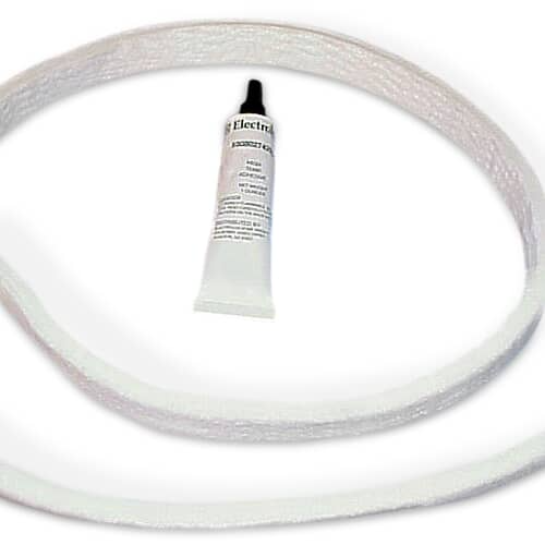 The long, fibrous gray felt seal material laid out in a large loop against a pure white background.