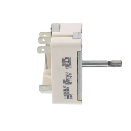 Close-up of the infinite switch body, showing the rear terminals, shaft, and electrical specifications (240V).
