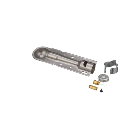 Close-up detail of the brass orifice fittings and the shield, showing the threaded ends and internal bores.