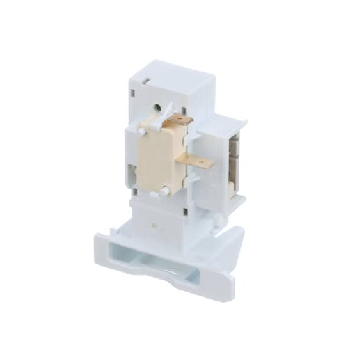 Side angle of Electrolux 134936800 washer lid lock mechanism and switch housing.