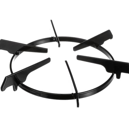 Second angled view of the six-spoke design of the 316055800 round cooktop grate.