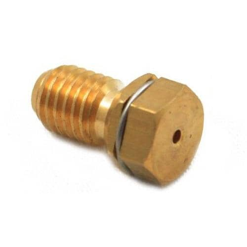 Brass gas range top burner orifice 316237902, rated for a 9.5K BTU burner, showing threaded base and gas hole.