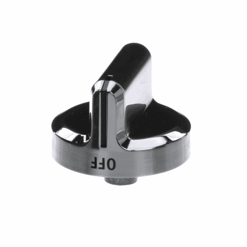 Angled view of the 316564509 range knob with metallic finish.