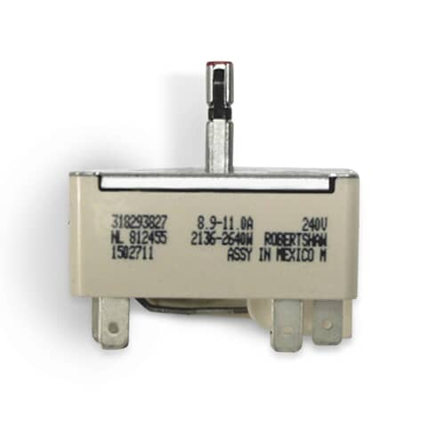 Rear view of infinite switch showing part number and specs.