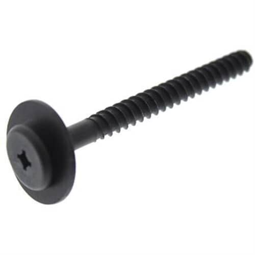 Side view of the 316433300 black oven handle mounting screw, showing the deep threads and wide washer base.
