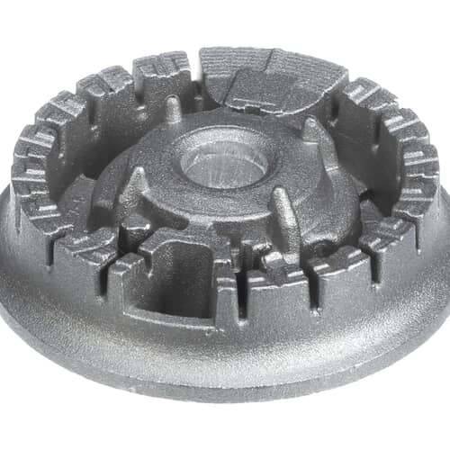 Close-up view of the cast metal Frigidaire 316212400 sealed burner head base (9.5K BTU).