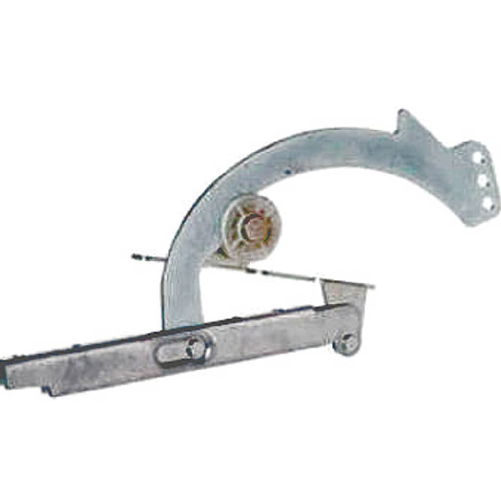 Angled view of GE 332345 Right Door Hinge showing metal frame and roller assembly designed for GE oven doors.