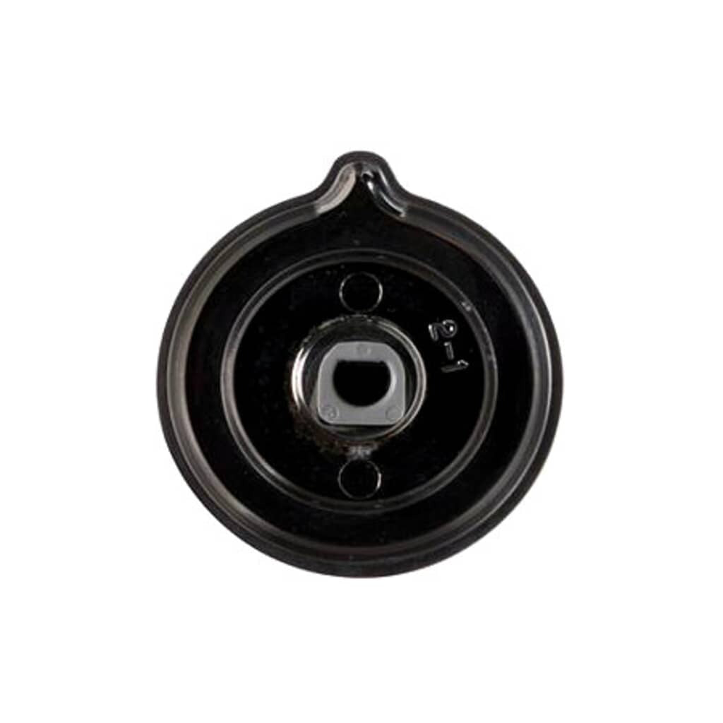 Angled view of GE WB03T10266 Knob Assembly showing stainless finish and ergonomic grip design for GE cooktops.