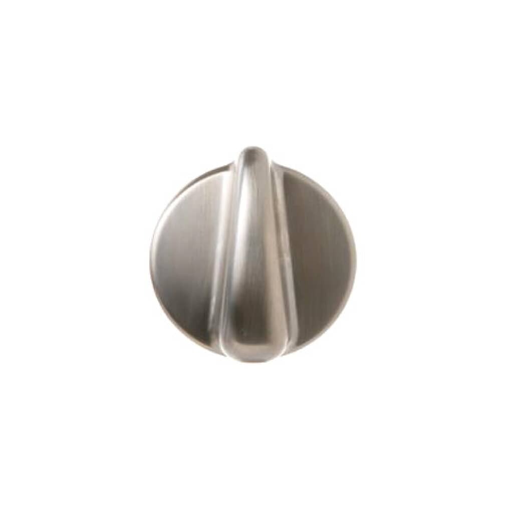 Top view of GE WB03T10266 Knob Assembly highlighting sleek metallic surface and centered control design.