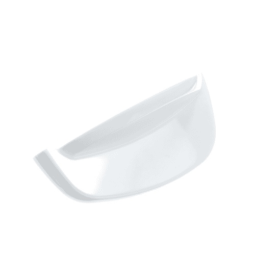 Front view of the GE WB03T10282 white plastic infinite range control knob.