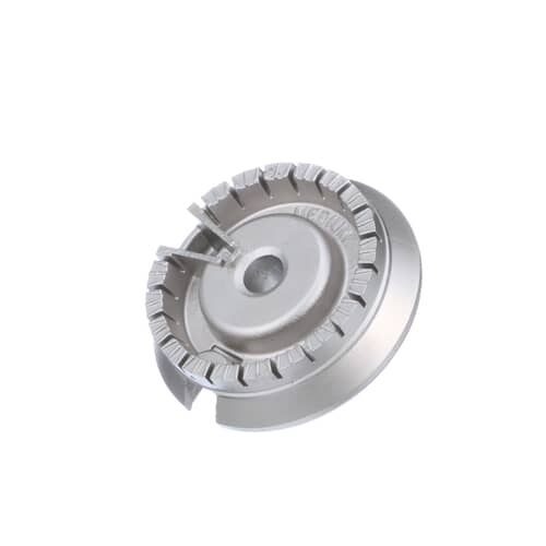 Gas range medium surface burner base WB16K10055, highlighting the alignment notch for the igniter.