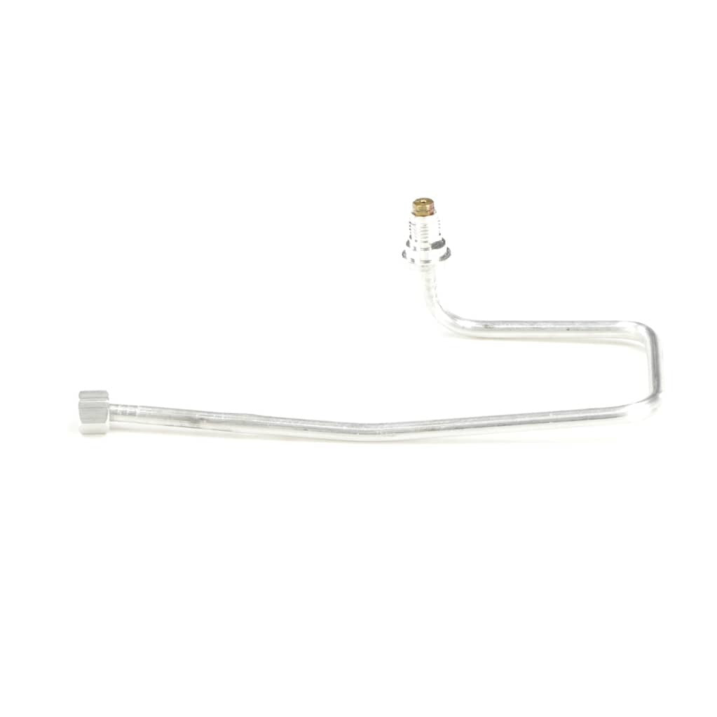 Side view of GE WB28K10189 Front Orifice Holder showing its precise tubing and secure threaded fittings for reliable burner alignment.