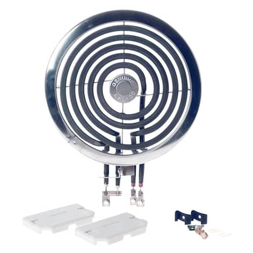 Close-up of the 6-inch coil element WB30X356, highlighting the looped terminals and mounting tabs.