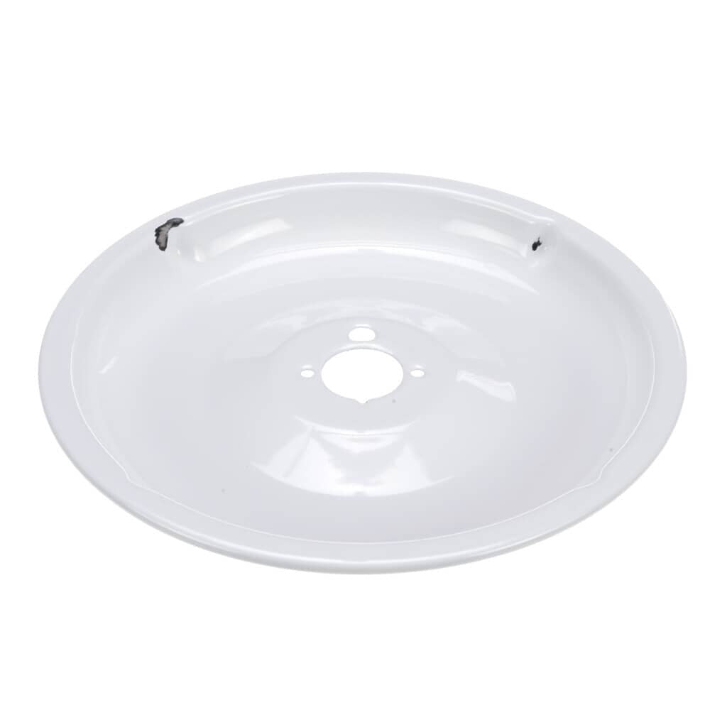 Side angle of GE WB31K5092 Gas Burner Bowl Large displaying bowl depth, smooth enamel coating, and heat-resistant design.