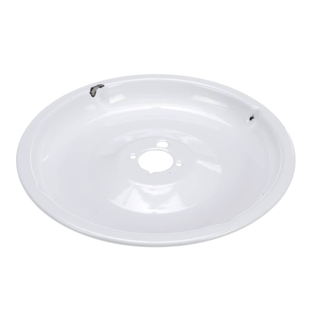 Top view of GE WB31K5092 Gas Burner Bowl Large showing central burner hole and polished white porcelain surface.