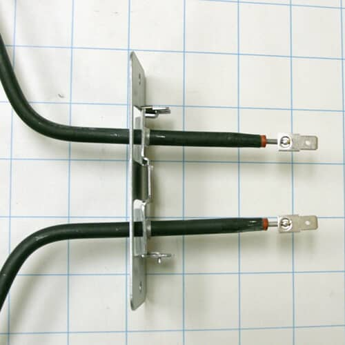 Close-up of the spade terminals and mounting plate on the GE WB44X10009 element.