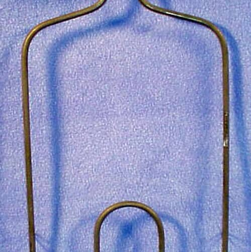 Angled view of the GE WB44X196 electric oven bake heating element.