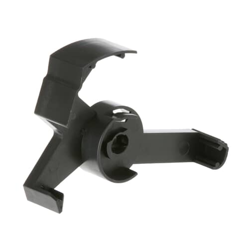 Black plastic latch component for GE appliance detergent cup